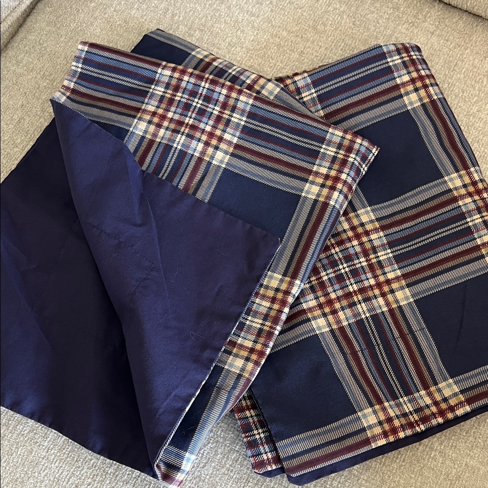 Set of 2 Plaid Pillow Covers Shams - Navy Burgundy Cream Beige
